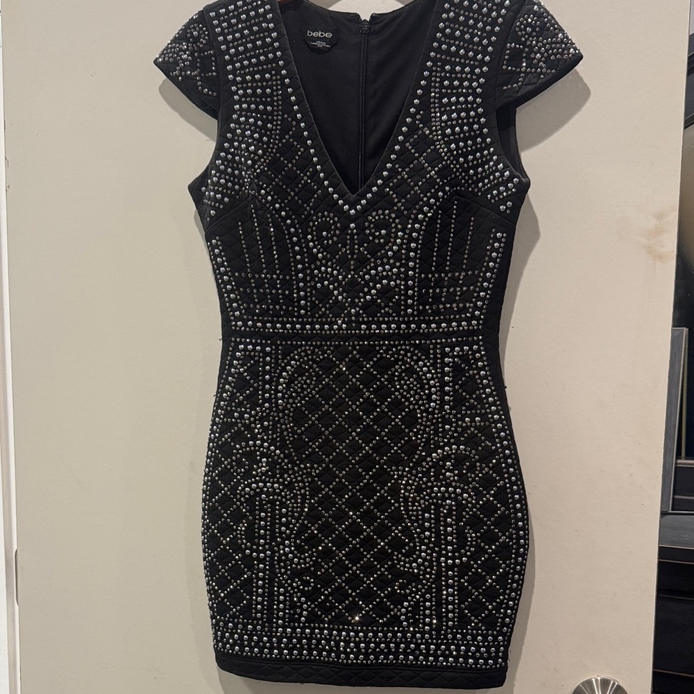 Bebe Black and Silver Embellished Mini Dress
